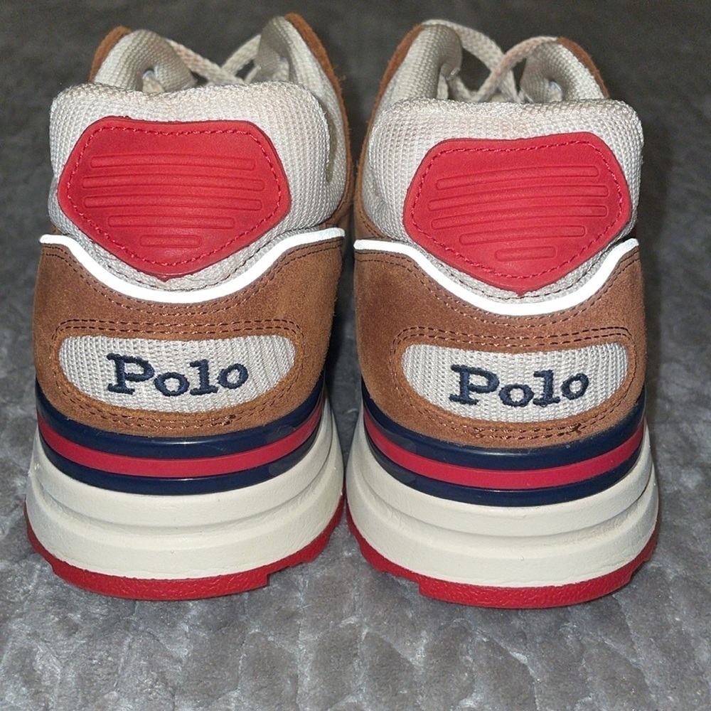 Polo Ralph Lauren Men’s 10 Trackstr 200 Suede Leather Retro Sneakers Brown Red - Picture 5 of 14